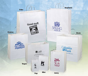 Custom Printed Classic White Kraft Paper Shopping Bags